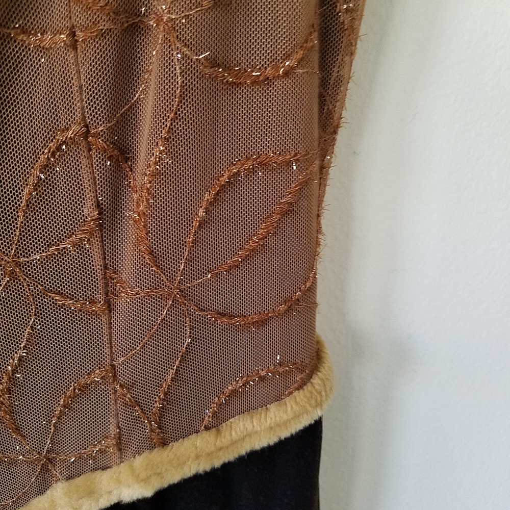 Vtg Y2K Velvet Mesh Square Neck Grunge Whimsigoth Midi Brown Dress - Picture 7 of 16